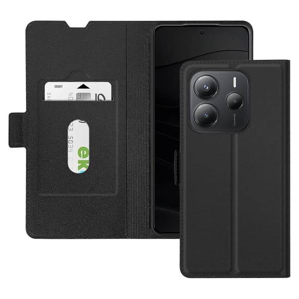 Etui til Redmi Note 14 5G med kortholder og magnetisk lukning, Sort