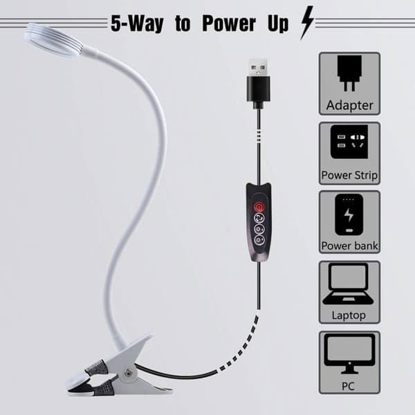 LED Desk Lamp with Clip for Reading, Table, Bed, Adjustable Brightness, 360° Flexible Design