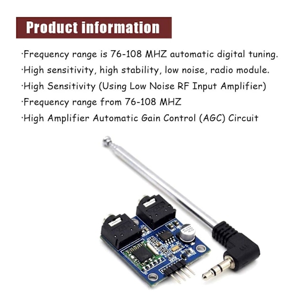 1 st TEA5767 Radiomodul FM Stereo Radiomodul för 76-108MHZ Frekvenskrets med Gratis Kabel An