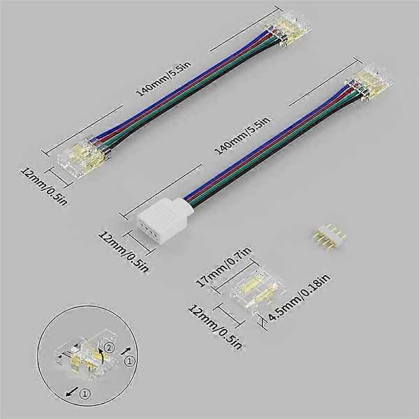 10 mm koblinger for COB RGB LED-striper 4-pin, dobbelt endeforlengelseskoblinger til 4-pinsplugg 5.
