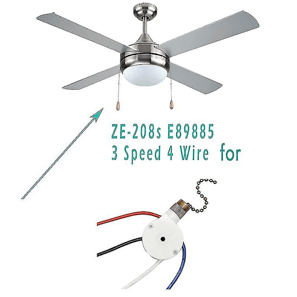 1 stk. takviftelysbryter ZingEar ZE-208S E89885 3-trinns 4-leders viftebryter med trekkkjede, vifte lysbryter