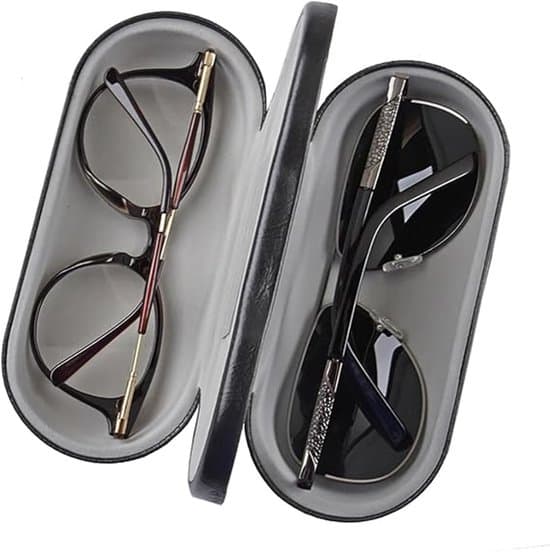 Reversible 15.8x7 cm Double-Layered Glasses Case with Mirror for Two Pairs, Black