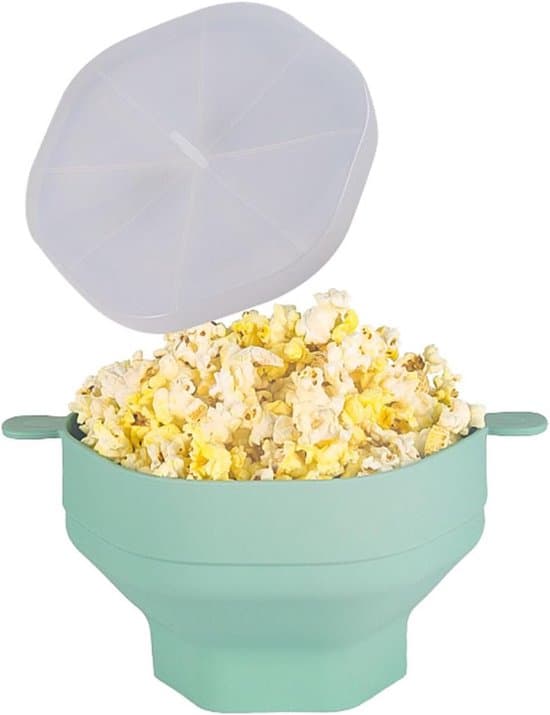 Foldable Popcorn Bowl with Handle, Heat Resistant, Portable Silicone Microwave Popcorn Maker (Cyan)