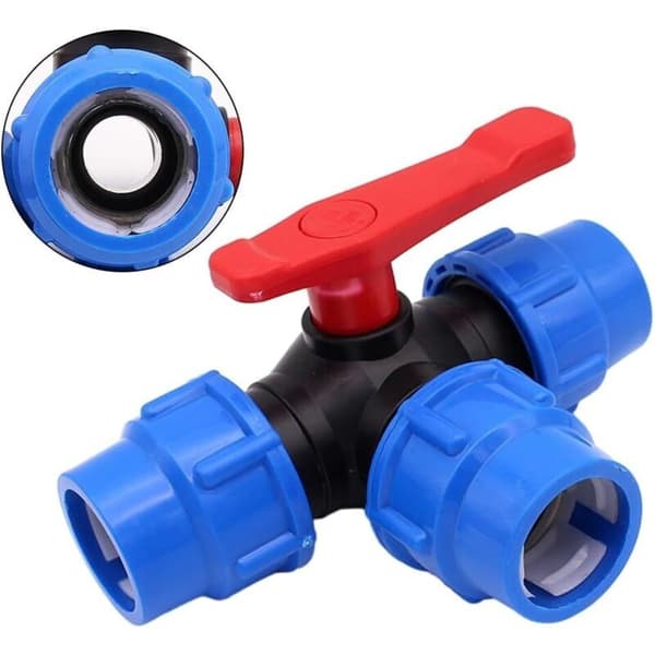 3-vejs kugleventil, plastkugleventil til polyethylenrør, tilbehør til husholdnings- og industrivandforsyning (40 mm)