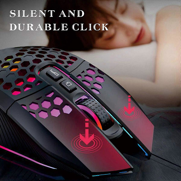 Trådløs Gaming Mus med Honeycomb Skal, RGB Baggrundsbelysning & 5 DPI Niveauer 2024 2024THO