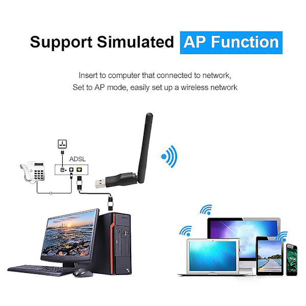 WIFI USB Adapter MT7601 150Mbps USB 2.0 WiFi Trådløst Nettverkskort 802.11 B/g/n LAN Adapter Med Roterbar Antenne