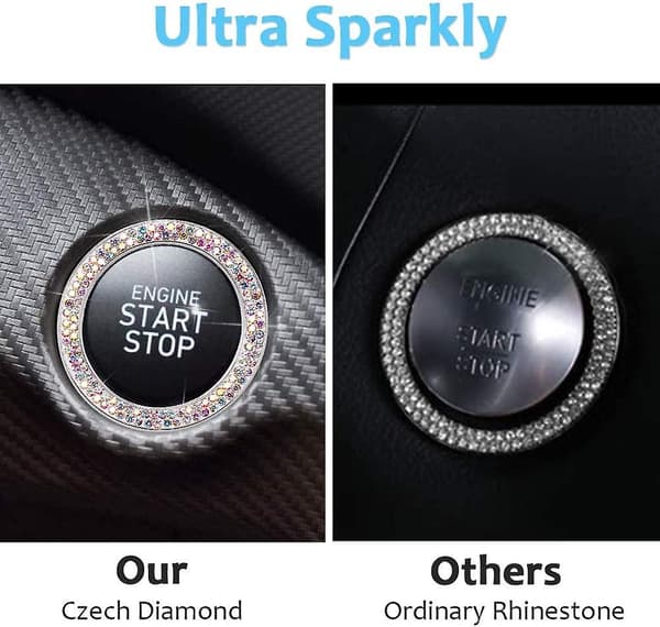 Tryk-for-at-starte Knap Ring Emblem Mærkat 2 stk. Diamant Bil Ring Mærkater Rhinestone Bil Tilbehør Interiør Til Kvinder