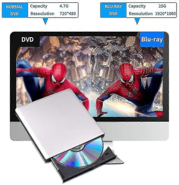 Extern Blu-ray DVD-enhet 3D, USB 3.0 och Typ-C Blu-ray CD DVD-läsare Slank Optisk Bärbar Blu-ray-enhet för Macbook OS Windows XP/7/8/10, Laptop PC