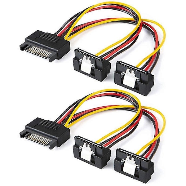 SATA-virtajohto, 2 kpl 20 cm SATA 15-nastainen uros - 2XSATA 15-nastainen alas kulmassa oleva naaras virtajakaja C