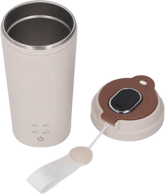 Portable kettle 450 ml with 4 temperature settings, digital display/USB-C, travel kettle with 304 stainless steel interior/double wall