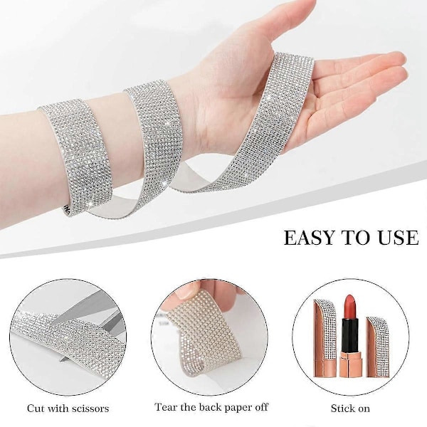 3 Rullar Självhäftande Kristall Rhinestone Diamantband  Bling Diamant Stickers Wrap Roll DIY med 2 mm Rhinestones 2024THO