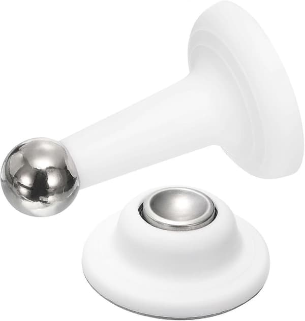 Magnetisk dörrstopp set, 2-pack vit golvmontering och väggmontering dörrhållare med starka magneter