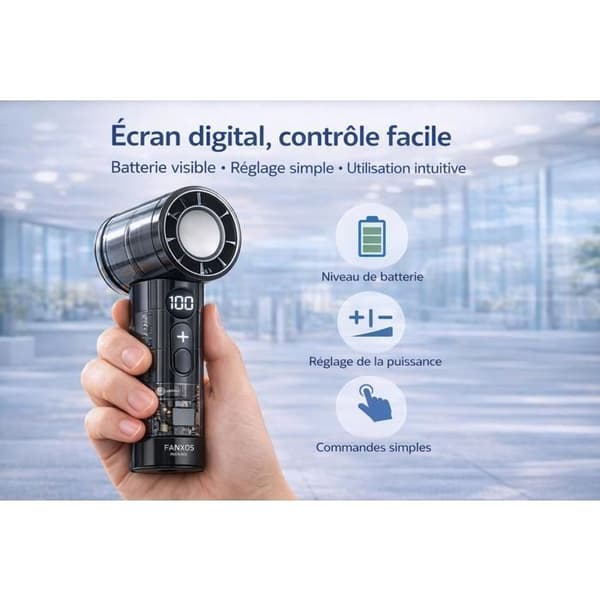 Genopladelig bærbar ventilator med kølefunktion, digitalt display, 3 hastigheder, gennemsigtig – Sort