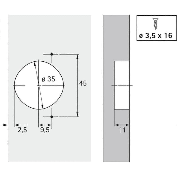 Hettich 9072548 110° Optimat 4 Plus Fm Dolt Ramfästgångjärn (enkelt)