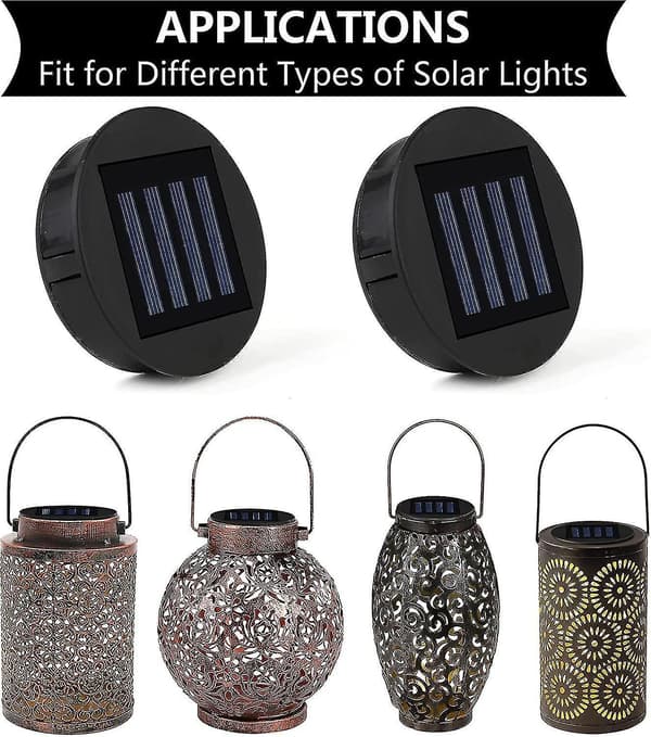 Erstatnings solcellelampe med LED-pære, 2-pakning erstatnings solcelledeksler, panel med LED solcellelykt.