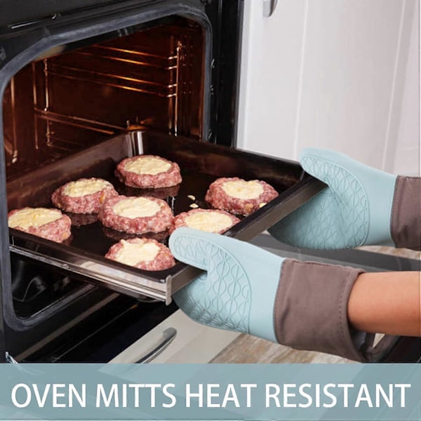 Silikon Grytekluter Varmebestandige, Grytekluter og Gryteunderlag Sett, Kjøkkenvotter 5-delt Sett, Ovnhansker for Matlaging, Baking, Grill, Blå Grytekluter
