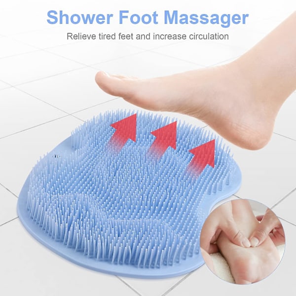 Fotskrubb för dusch, fotmassagematta med halkfria sugkoppar, duschbad fotmassagematta (blå)