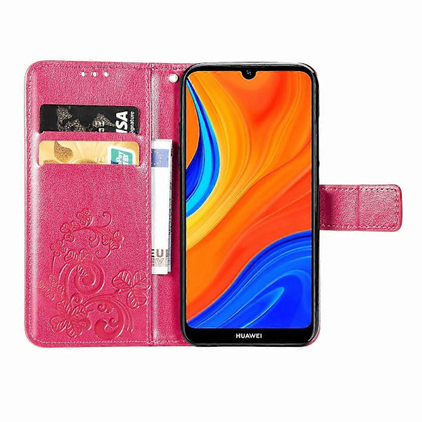 Til Huawei Y6s (2019) Firkløverlås Præget Spænde PU Læder Etui med Snøre & Kort Slot & Tegnebog & Holder