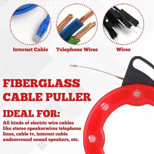 30m Glasfiber Elektriker Trækketråd, 4mm Diameter, til Trange Steder, Robust Trækstang - Glas - 30m