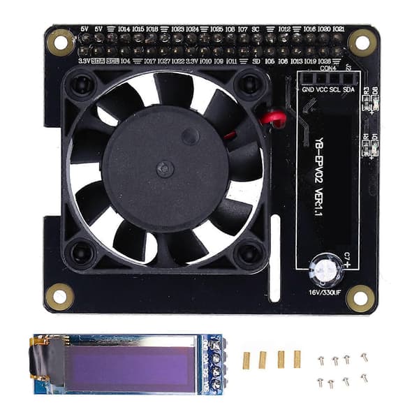 Strömförsörjningskort med kylfläkt RGB OLED-display för Raspberry Pi 4B 3B+/3B