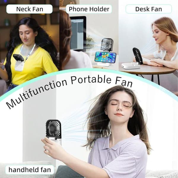 Mini bærbar ventilator, USB genopladelig lommeventilator, lille bærbar lommeventilator (sort)