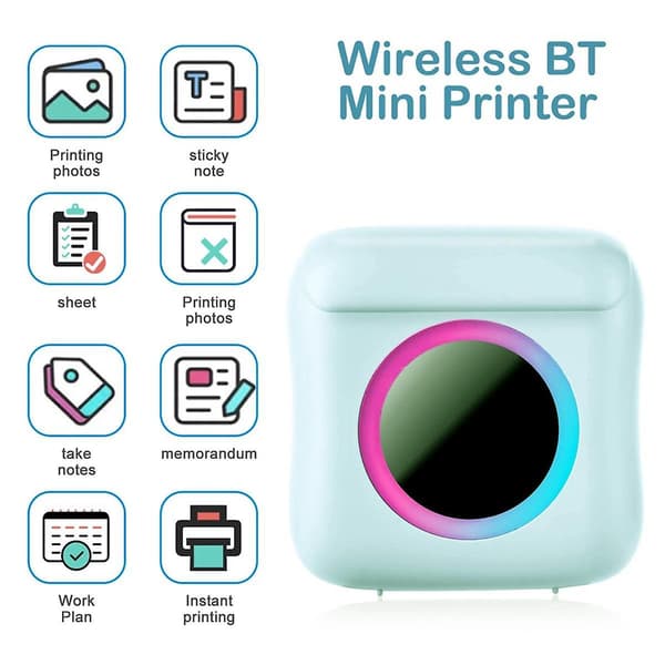 Mini Printer Bærbar til Telefon, Trådløs Termisk Printer Fotoprinter, Blækfri Lomme Printer Blu