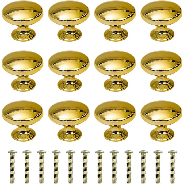 Runda dörrknoppar Lådhandtag 30mm Lådhandtag Med Skruvar För Skåp Skrivbord Sängbord Bokhylla Möbler 12 Stycken Guld