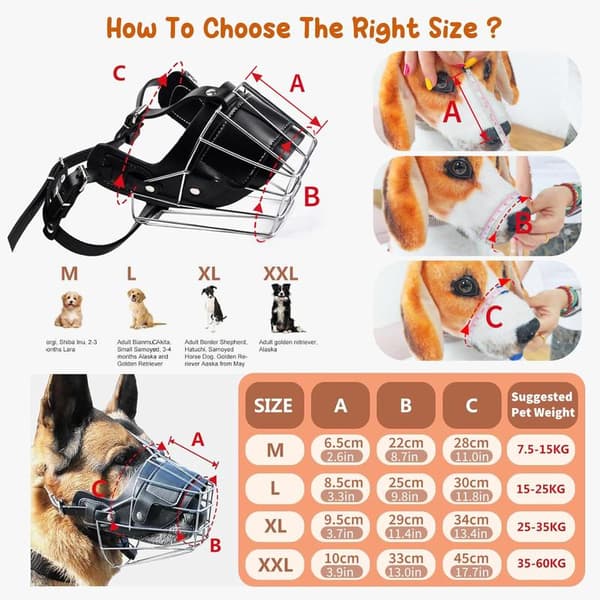 Metal Dog Muzzle, Adjustable Dog Mouth Guard for Biting for Large, Medium and Small Dogs M