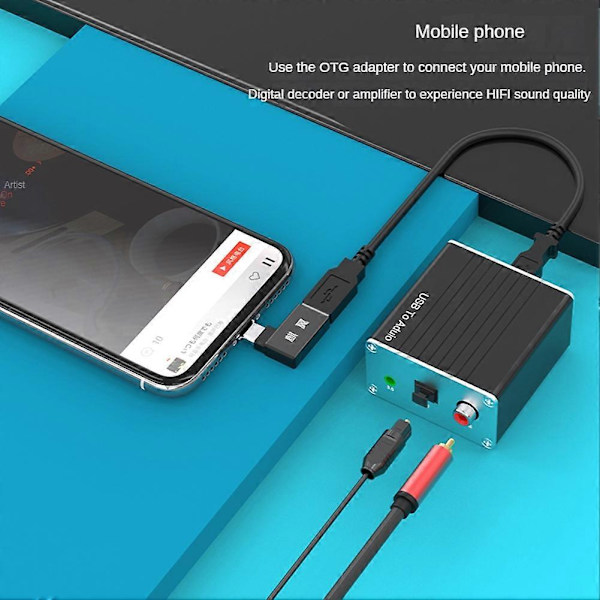 USB Eksternt Lydkort Strømfri Koaksial Digital Audio Konverter Datamaskin HiFi Mobiltelefon til AU