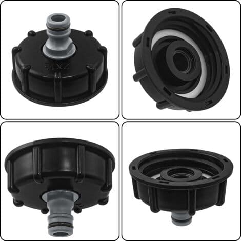 2 stk. IBC-tanklåg, S60x6 IBC-fitting/nippellåg, 1/2\" udløbsdiameter, 60 mm indløbsdiameter til IBC-tankventil - Sort