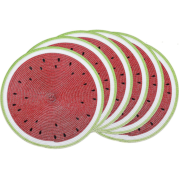 Pyöreät punotut tabletit 38 cm pyöreät pöytätabletit ruokailuun, lämmönkestävät tabletit, 6 kpl (vesimeloninpunainen)