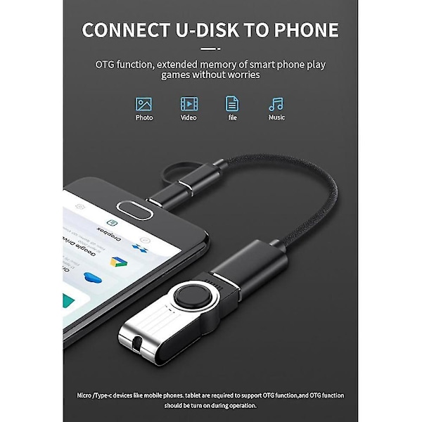 2-in-1 USB 3.0 OTG-sovitin kaapeli Type-C - USB:sta USB 3.0 -liitäntään puhelimen lataukseen