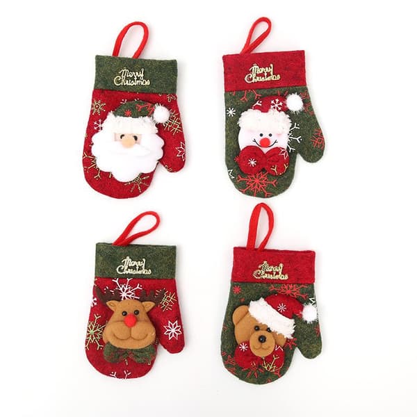 Juldekorationsset om 4 delar - Restaurangbordsdekorationer - Bestickset - Presentpåse - Julhandskar