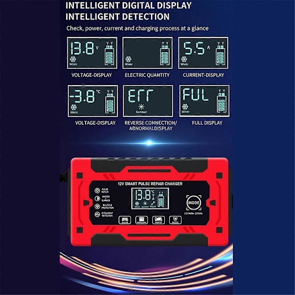 12V&24V 6A Smart Fuldt Automatisk Batterilader med Temperaturkompensation til Bil Lastbil Motorcykel Batteri EU Stik