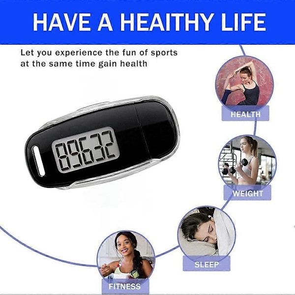 Enkel Stegräknare, 3D-stegräknare med Uppladdningsbart Batteri, Noggrann Fitness Tracker, Digital