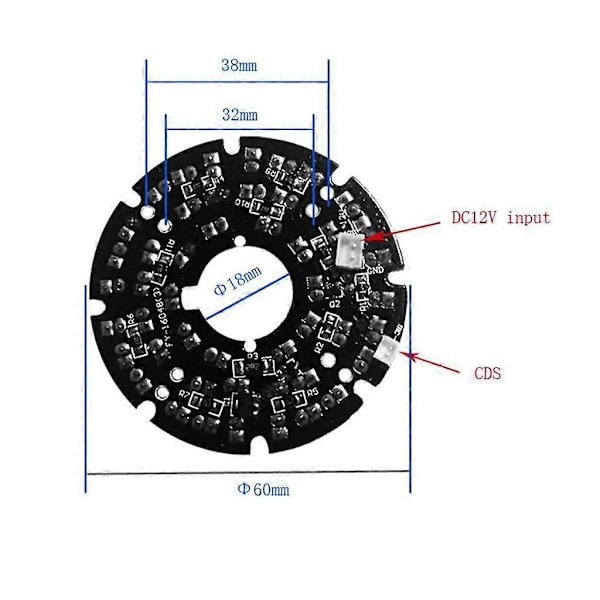 IR Infrarød LED Board 940nm 48 stk. IR LED'er Usynlig om natten