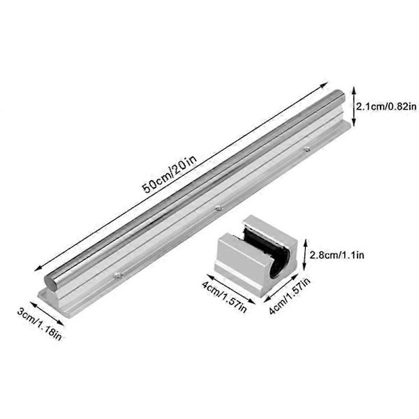 Lineaarikiskot ja laakerit, 1 kpl Lineaarinen ohjainkisko 500mm + 2 kpl Lineaarinen laakeri 12mm Liukuesteet SBR12U