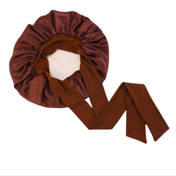Double-Layer Satin Elastic Streamer Sleep Cap - Coffee