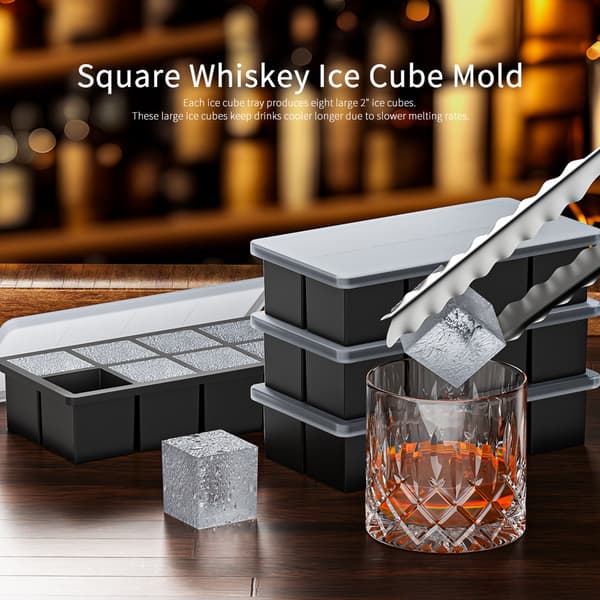 Square Silicone Ice Cube Tray with Lid - Easy Ice Cube Release for Whiskey 8-grid