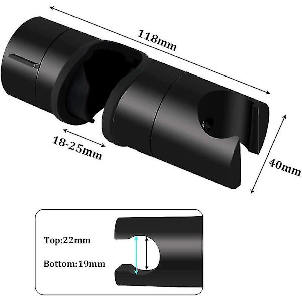 Brusehovedholder, universel sort brusehovedholder til 18-25 mm brusestang Solid ABS tykkere og opgraderet version Brusehovedholder, mat sort