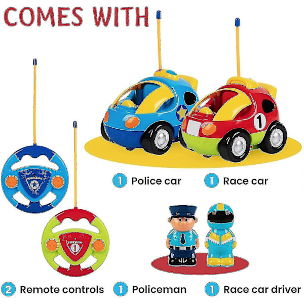 Sarjakuva RC Poliisiauto ja Kilpa-auto Radio-ohjattavat Lasten Lelut - Jokaisella Eri Taajuus K - Väri 3