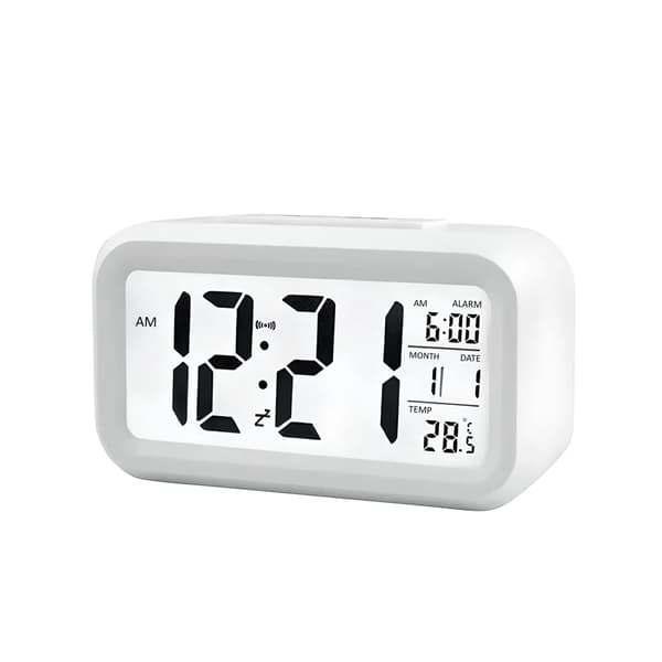 3D LED digital väggklocka med datum, temperatur, 12/24H-format och dimbar display (vit retrostil)