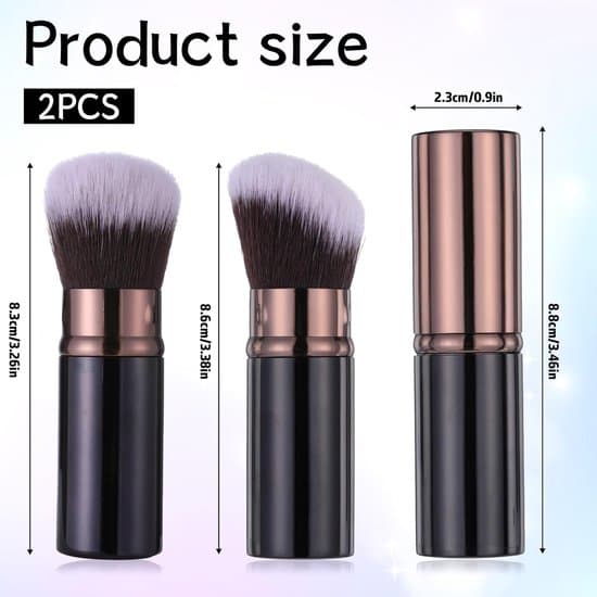 Retractable Makeup Brushes, 2 Foldable Blush Brushes with Protective Lids, Portable Powder/Kabuki Brushes for Contouring and Concealing