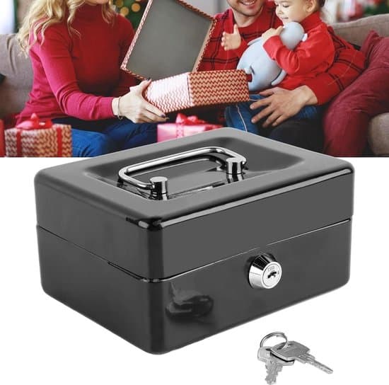Fireproof safe with lock, metal storage box, key, money, documents, home and car safe.