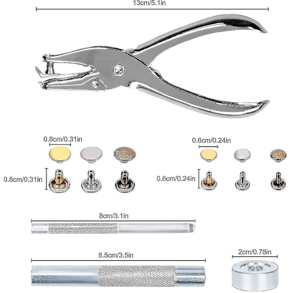 Läder Nitar 240 Set - 2 Storlekar Dubbel Nitar Rörformiga Metall Dubbar Med 3-delat Fästverktyg Och Hålslag, Gör-det-själv Läderhantverk Tång, Ersättnings Nitar (3