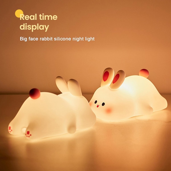 Nattlampe Silikon Stort Kaninansikt Trykk USB Oppladbar med Dimbar Timer Myk Øyebeskyttende LED Nattlampe - Salg