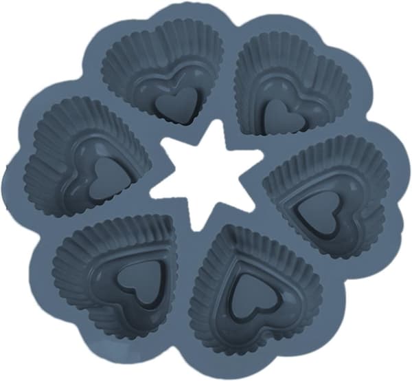 Silikonform for 6 hjerteformede muffins og cupcakes