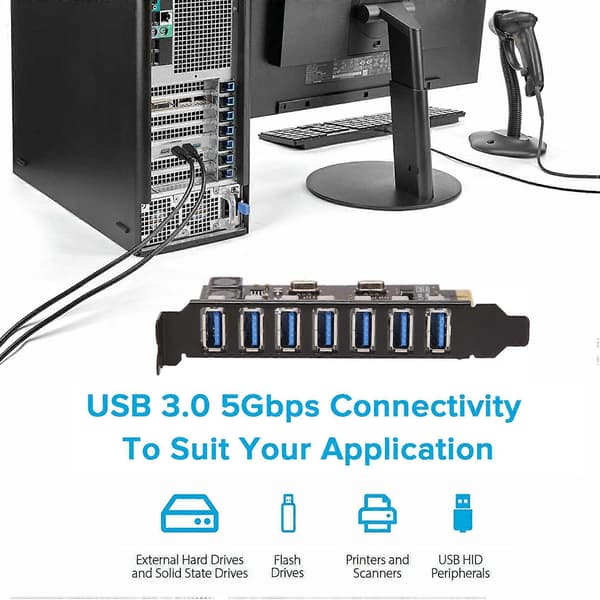 USB 3.0 PCI-E Expansionskort Adapter 7 Portar Hub Adapter Extern Kontroller PCI-E Extender PCI Kort