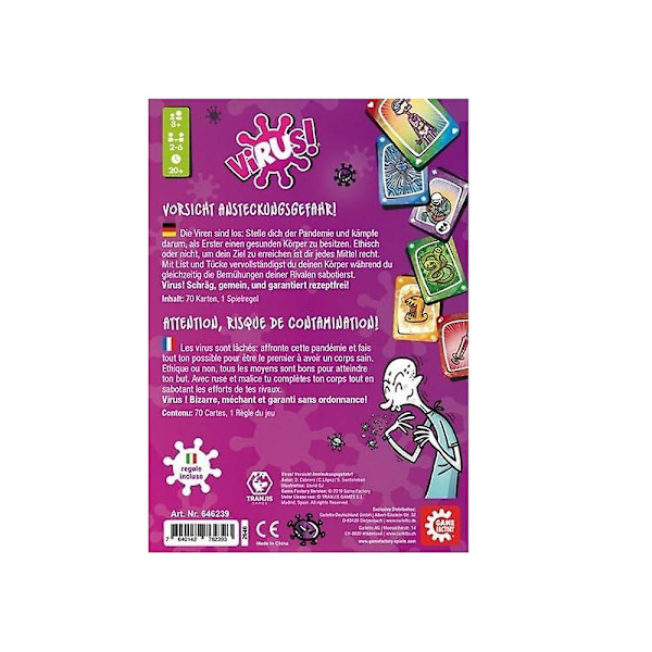 Game Factory Virus! Korttipeli 2–6 pelaajalle, 8-vuotiaille ja sitä vanhemmille