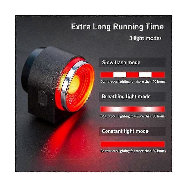 Cykelalarm Baglygte USB Opladning IPX65 Vandtæt Cykel Baglygte Bremsesensor Cykellampe En